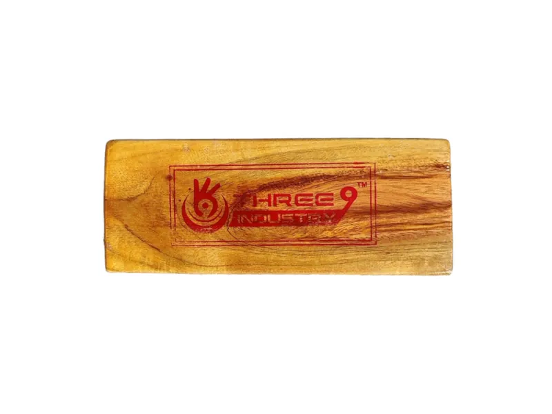 Shaped wood block, logo-stamped