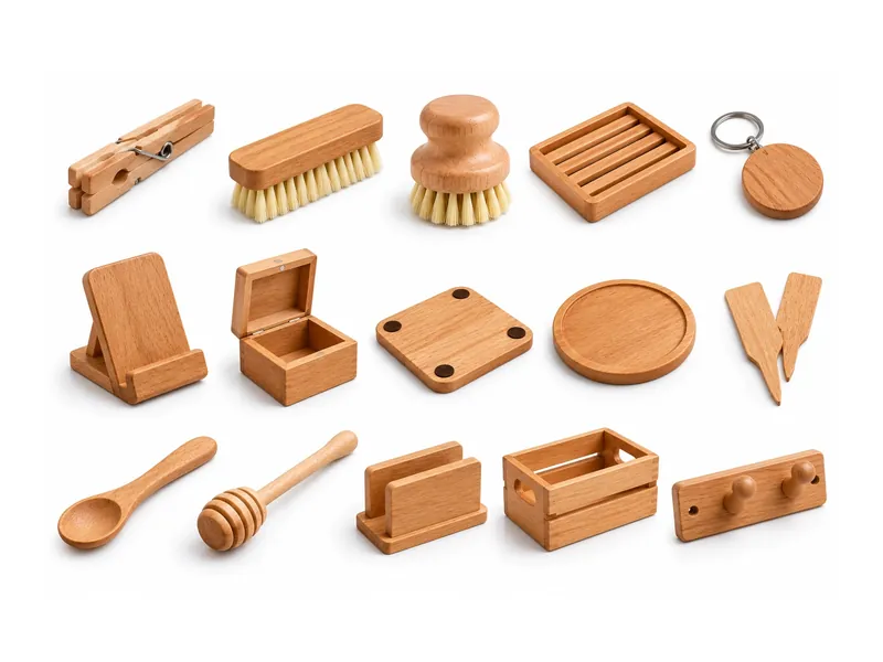 Range of small wooden products and accessories