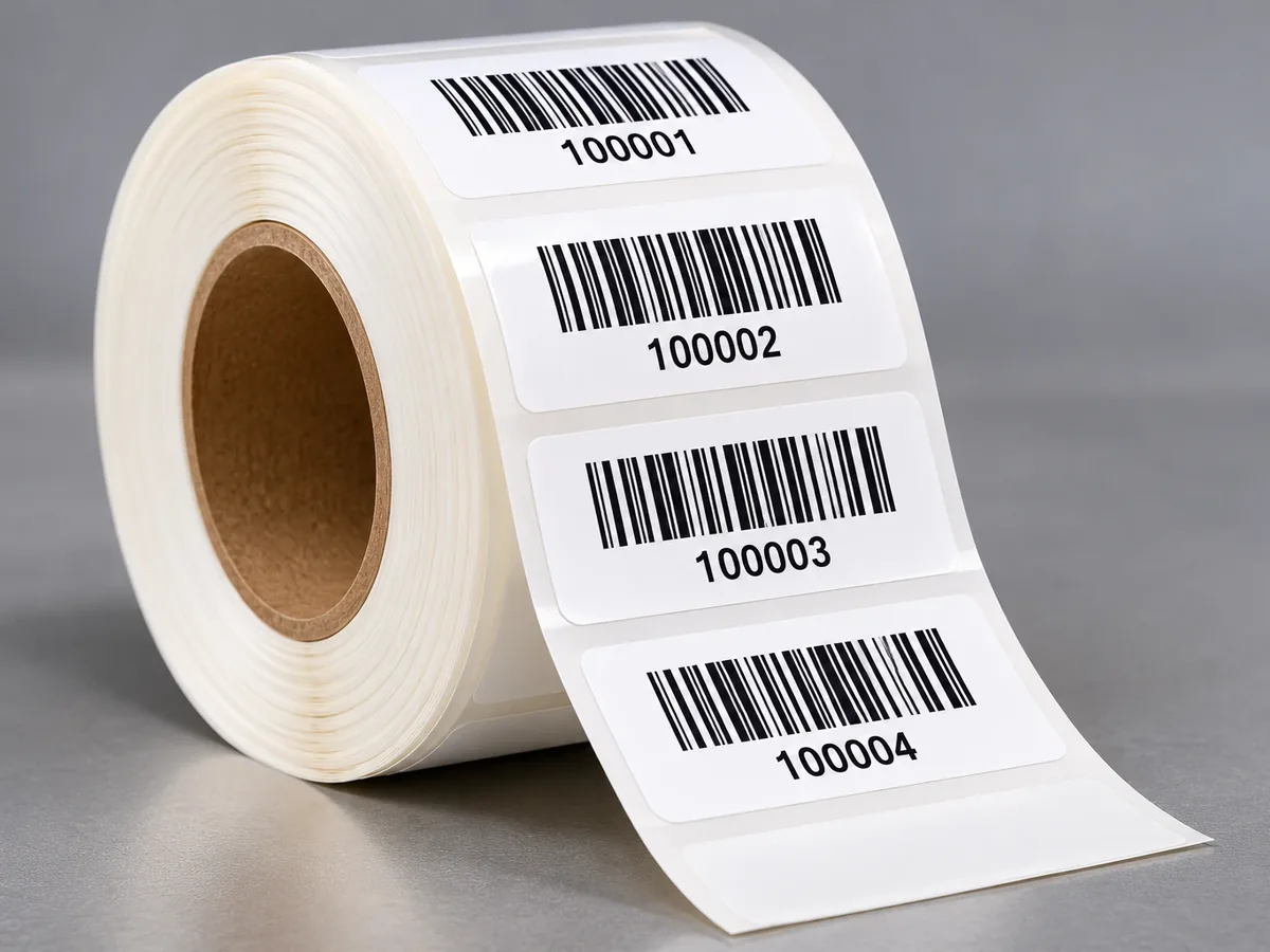 Roll of heat-seal barcode labels with sequential numbers