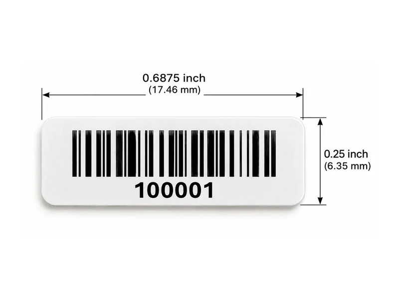 Standard heat-seal label size: 0.6875 × 0.25 in (17.46 × 6.35 mm)