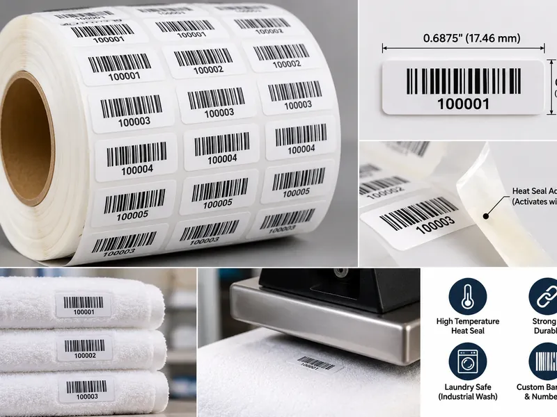 Heat-seal barcode labels for linen, towels and textiles