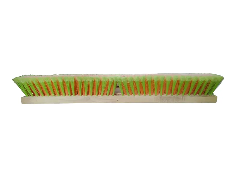 Push broom head with green and orange bristles