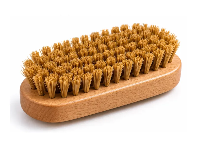 Oval wooden scrub brush with golden bristles